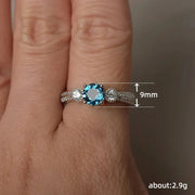 Sterling Silver Sea Blue Zircon Ring – Elegant Promise &amp; Wedding Jewelry