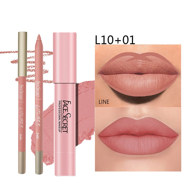 Matte Lipliner & Lipstick Set – Waterproof, Long-Lasting Soft Matte Lip Makeup | FACESECRET