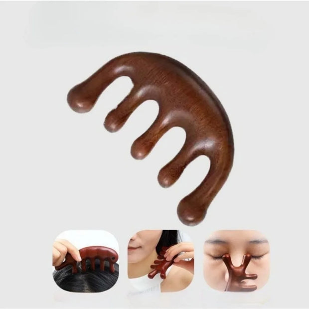 Sandalwood Massage Comb – Five-Tooth Whale Comb & Scalp Massager | Relaxing Hair & Body Wellness Tool