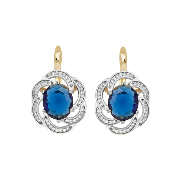 LUYIN Blue Stone Jewelry Set – Earrings & Ring, Copper Plated 14K Gold, Vintage Party Accessories for Women