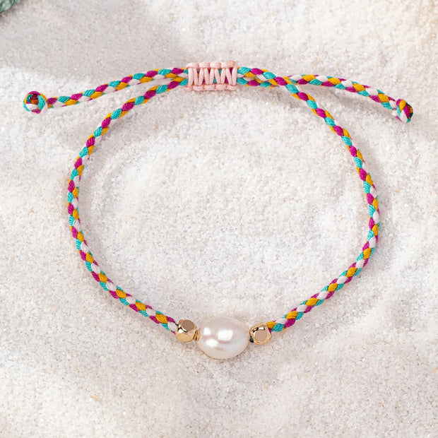 Colorful Rope Freshwater Pearl Bracelet – Adjustable Summer Trend Jewelry for Women