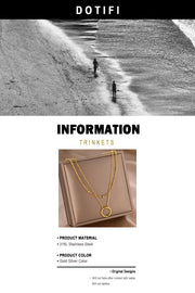 DOTIFI Stainless Steel Circle Pendant Necklace – Layered Bead Chain Choker, Trendy Fine Jewelry for Women
