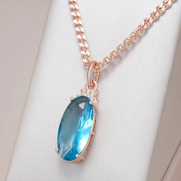 Luxury Oval Blue Zircon Necklace