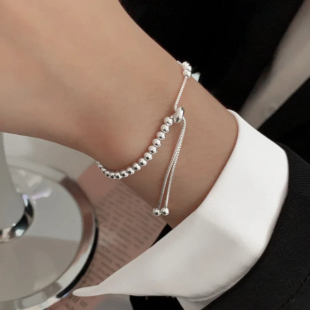 Sterling Silver Beaded Bracelet – Handmade Adjustable Jewelry