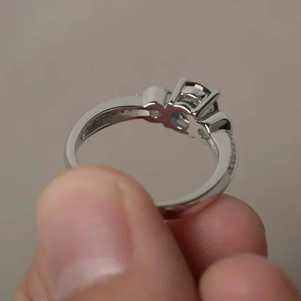 Sterling Silver Sea Blue Zircon Ring – Elegant Promise &amp; Wedding Jewelry