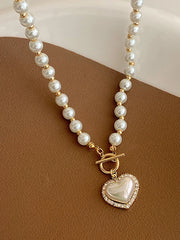 Elegant Pearl Heart  Necklace