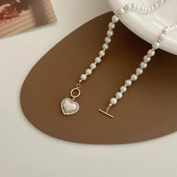 Elegant Pearl Heart  Necklace