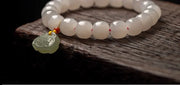 Pink Hand-Woven Rope Bracelet – Hetian Jade & Pearl Tassel Jewelry