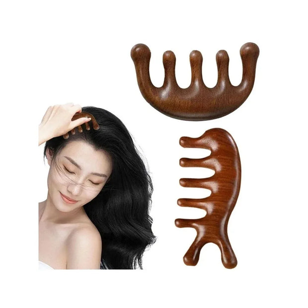 Sandalwood Massage Comb – Five-Tooth Whale Comb & Scalp Massager | Relaxing Hair & Body Wellness Tool