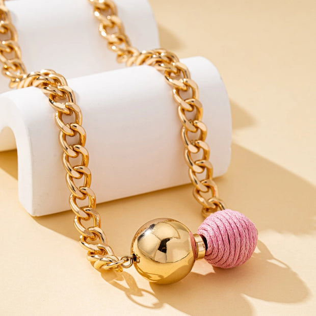 “Colorful Beaded Chain Necklace – Y2K Fashion Jewelry for Women