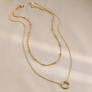 DOTIFI Stainless Steel Circle Pendant Necklace – Layered Bead Chain Choker, Trendy Fine Jewelry for Women