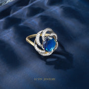 LUYIN Blue Stone Jewelry Set – Earrings & Ring, Copper Plated 14K Gold, Vintage Party Accessories for Women