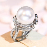 925 Sterling Silver Bow Pearl Ring with Cubic Zirconia – Elegant Wedding & Engagement Jewelry for Women