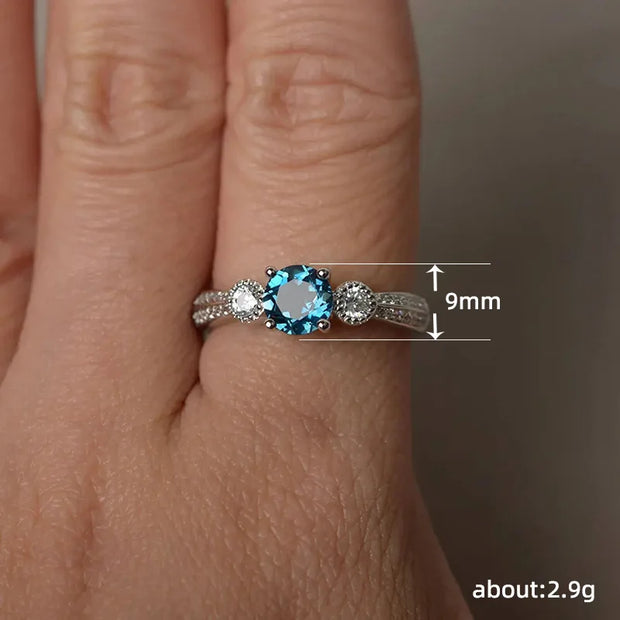 Sterling Silver Sea Blue Zircon Ring – Elegant Promise &amp; Wedding Jewelry