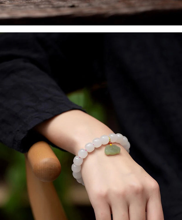 Pink Hand-Woven Rope Bracelet – Hetian Jade & Pearl Tassel Jewelry