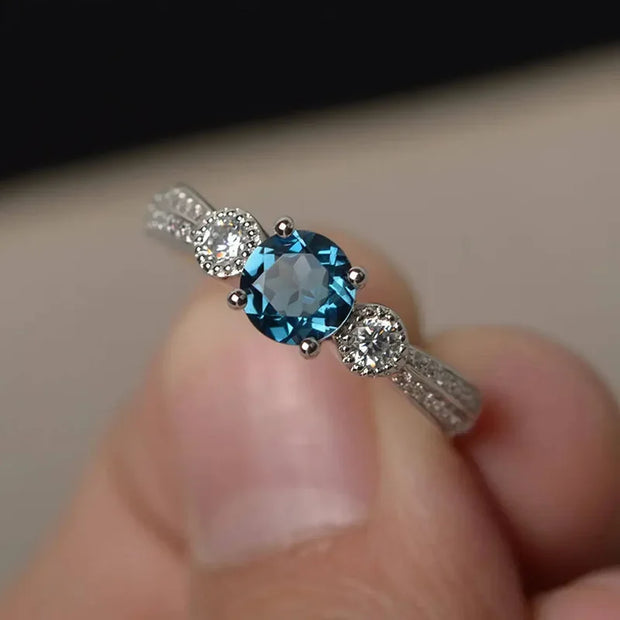 Sterling Silver Sea Blue Zircon Ring – Elegant Promise &amp; Wedding Jewelry