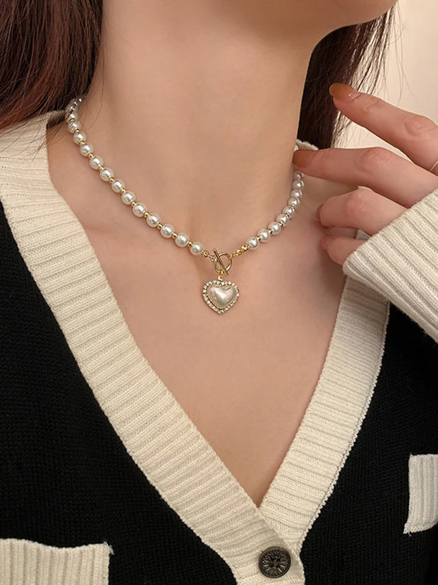 Elegant Pearl Heart  Necklace
